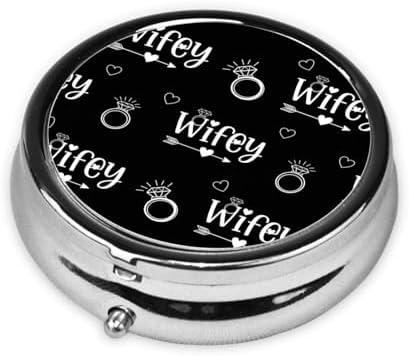 Round Pill Container, 3-Compartment Mini Organizer, Sturdy Metal Case for Medicine, Travel Pill Holder Purse Pocket Essential, Love Heart Diamond Bride Wifey