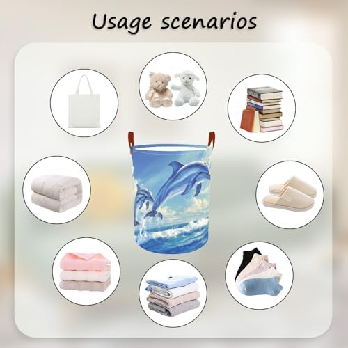 Laundry Basket 15.7x19.7 in Dolphin Ocean Hamper for Bedroom