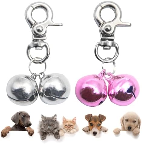 SCENEREAL Bells for Dog Collars - 2 Pack Pet Hanging Ring Bell Accessories for Dog & Cat, Pet Pendant Collar Charm with Heavy Duty Snap Clips, Sliver Bells for Tracking and Training Christmas Gift