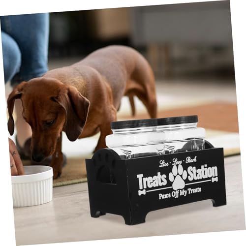 BESPORTBLE 1 Set Dog Food Storage Box Dog Treats Farmhouse Treat Container Food Jar Container Snack Pet Treat Holder Tabletop Bin Treat Container Holder Accessory Black Wooden