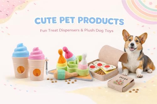 Ice Cream Dog Bag Dispenser | One Clip Doggie Poop Bag Holder | Bags Waste Container for Leash for Small Medium Large All Size Dogs | Cute and Fun Design | 15 Bags Included | Pink Color