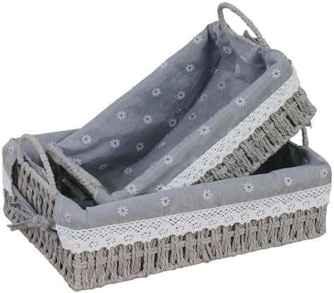 Set of 2 Paper Rope Storage Baskets with Handles & Liners