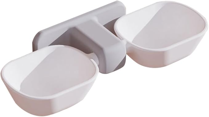 POPETPOP Wall-Mounted Pet Feeder Bowl Set, Dual Feeding Bowls for Cats and Dogs, White Plastic Food and Water Dish with Neck Protection, Space-Saving Wall Holder for Indoor Pets