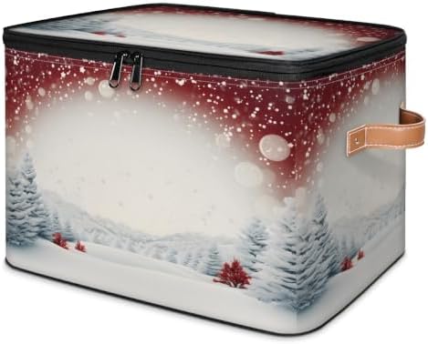 Merry Christmas New Year Holiday Fabric Storage Bin with Lid | Storage Basket, Collapsible, Foldable, Waterproof, Handle, Large, Closet Organizer, Home, Xmas Tree Winter