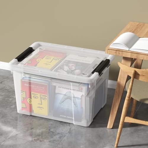 50 Quart Large Storage Box, Clear Storage Bin with Wheels, 4-Pack