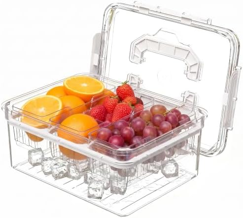 VECELO Ice‑Chilled Serving Tray with 3 Removable Draining Compartments, Cold Food Platter for Party Picnic Buffet,White
