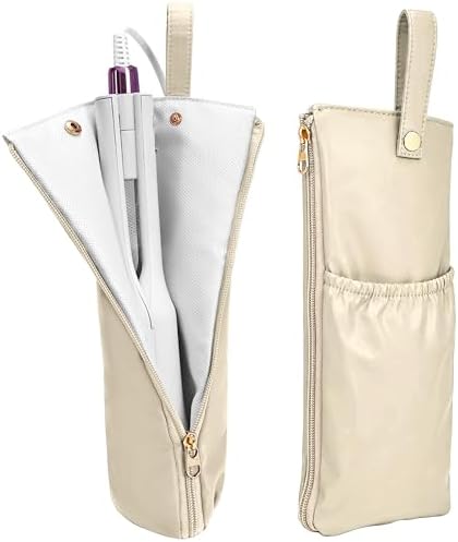 Hot Tools Travel Bag with Heat Resistant Mat, 2-in-1 Hair Tools Organizer Bag for Curling Iron, Flat Iron, Portable Holder & Mat with Cord Pocket for Home Travel(Beige)