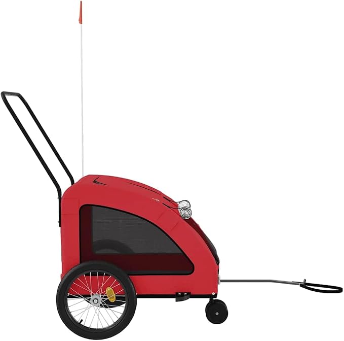Pet Bike Trailer for Small Dogs, Foldable Bicycle Cargo Trailer with Iron Frame and Oxford Fabric, Includes Mesh Windows, Reflectors and Flag for Safety