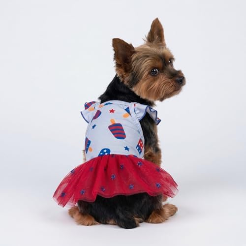 Fitwarm 4th of July Ice Pop Dog Dress, Patriotic Clothes for Small Dogs Girl, Festive Pet Outfit, Blue, Red, Medium