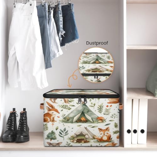Cute Squirrels Storage Box with Zipper Lid | Collapsible, Fabric, Storage Bin, Handle, Large, Closet Organizer, Containers, Bedroom, Home, Forest Animals