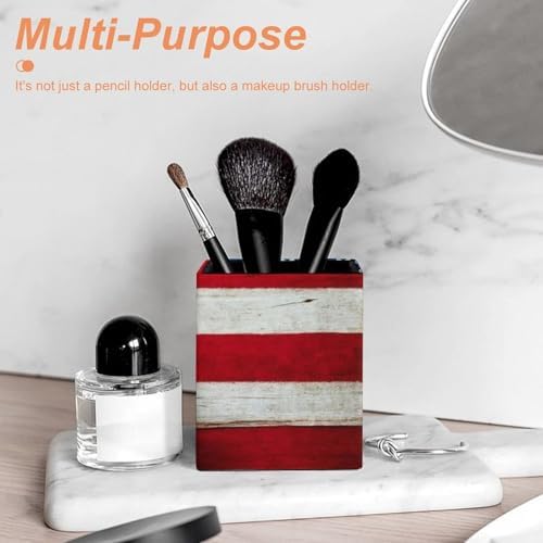 Women's Pen Cup Pencil Holder Makeup Brush Storage Baseball Rustic Wooden American Flag Leather Desk Organizer