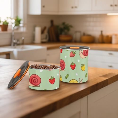Colorful Snail Coffee Canister with Lid Airtight Food Storage Containers 17oz Stainless Steel Canisters Kitchen Food Organizer for Beans, Cereal, Pasta, Flour, Sugar, Snacks