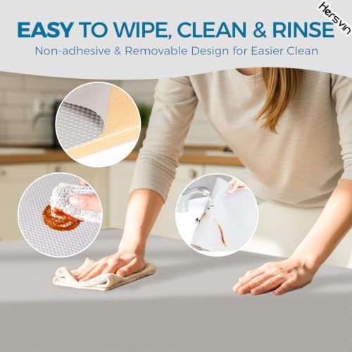 Hersvin Shelf Liners, 12in x 20ft Kitchen Drawer Mats, Non-Adhesive EVA Cupboard Protector, Cabinet Lining (Light Gray/Dot)