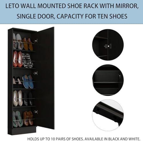 Shoe Cabinet with Mirror Modern Black Mirrored Shoe Storage Cabinet 67" Tall 5-Tier Shelves Narrow Shoe Storage Cabinet for Entryway Space Saving Furniture (Floor-Standing, Black)