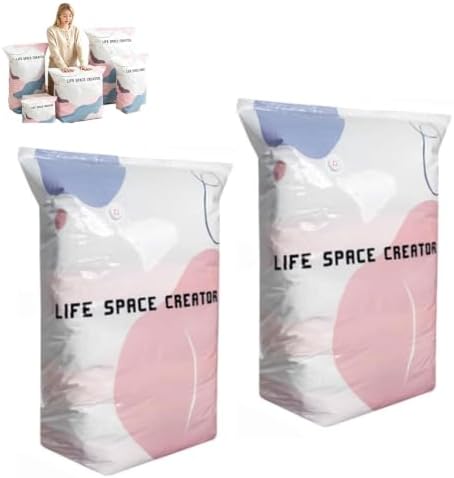 No-Pump Vacuum Storage Bags, 3D Vacuum Storage Bags Without Pump, Reusable Vacuum Bags for Clothing, Quilts & Travel (L-2PCS)