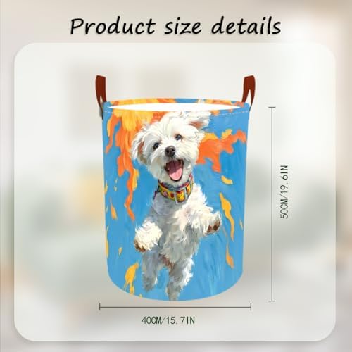Laundry Basket 15.7x19.7 in White Puppy Autumn Hamper for Bedroom