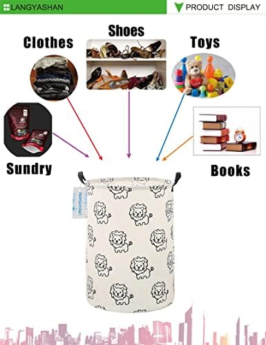 Round Laundry Basket Collapsible Storage Hamper Organizer Lion | Waterproof Canvas Foldable Baskets with sturdy Handles Multi-scene Organizer for Home Play Bedroom Gift Bin