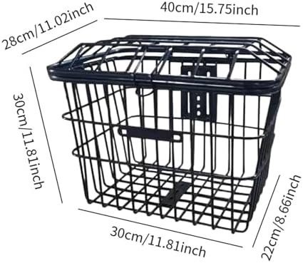 SM SunniMix Bike Basket Iron Wire Storage Bin Universal Mount Cargo Carrier with Cover Enhanced Design for Shopping Pet Supplies Suitable for Adult