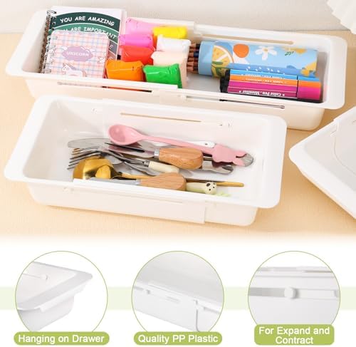 Booson 4 PCS Deep Drawer Organizer Bin Adjustable Sliding Drawer Organizers