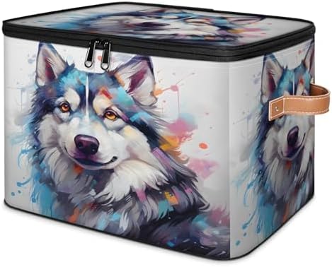Storage Bin Dog Animal Storage Basket with Zipper Lid & Handle Foldable Storage Box Cube Bins Clothes Organizer for Closet, Bedroom