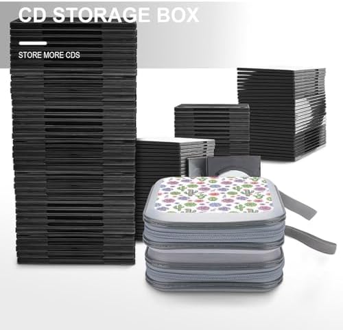 40-Disc CD/DVD Protective Case Floral Flowers Succulent Cactus, Hard Plastic Binder with Zipper, Portable Storage Organizer for Travel Office