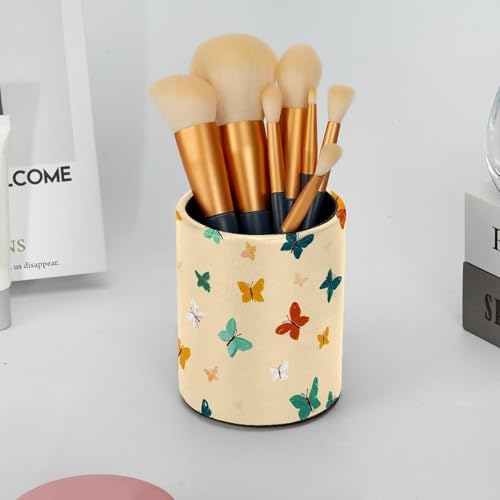 Faux Leather Pen Holder for Desk, Pencil Organizer Butterfly Pen Cup Desk Decor Makeup Brush Holder Storage for Office Home