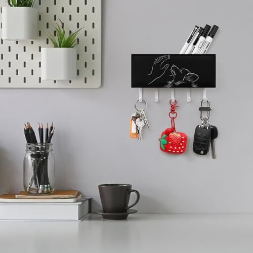 Play with My Dog Pet Wall Mounted Key Holder Organizer with 5 Key Hooks Self Adhesive Key Hanger Rack Decor for Hallway