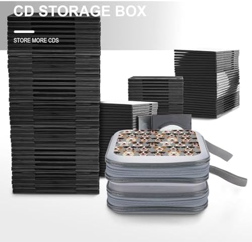 Hard Plastic Protective CD Case Puppy Dog, 40-Disc Capacity Storage Binder with Zipper, Portable Organizer for Home Office