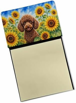Caroline's Treasures Chocolate Poodle in Sunflowers Watercolor Sticky Note Holder Refillable Dispenser Desk Accessory 3x3 Pad Gift