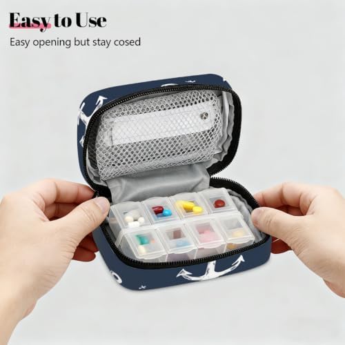 Travel Pill Organizer Hand Drawn Nautical Anchor Small Pill Case