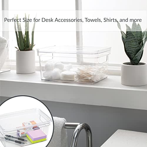 Simplify 2 Pack Small Lidded Storage Bin | Dimensions: 10.24" x 6.7" x 4.72" | Multipurpose Organizer | Great for Home | Bathroom | Office | Kitchen | 2 Handles | Lidded | Home Organization