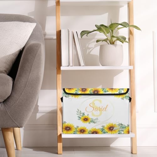 Sunflower Storage Bin with Lid Personalized Storage Baskets for Organizing Foldable Closet Organizers with Handles,Cute Basket for Boys Girls for Clothes Blanket Pet Dog Toy Basket Storage (2 Pack)