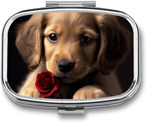 Cute Pet Dog Pill Box for Pocket Square Pill Box 2 Compartment Decorative Portable Travel Pill Holder Tablet Vitamin Organizer Mini Pill Case
