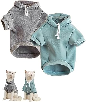 QWINEE Basic Dog Hoodie Sweatshirt Puppy Sweater Warm Cat Costumes Pet Clothes for Chihuahua Puppy Kitten Small Medium Dogs Grey and Cadet Blue Small