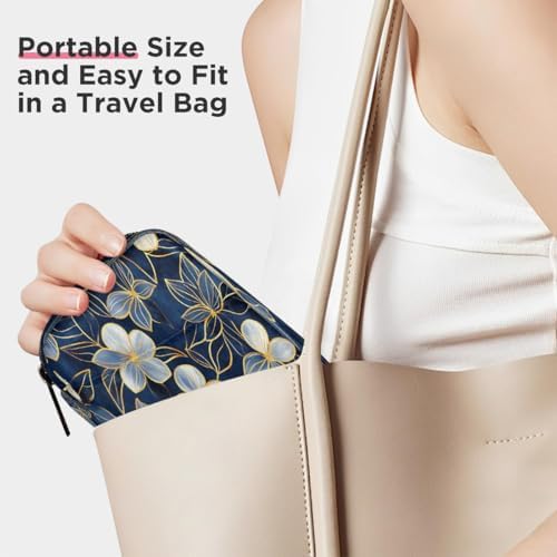 Pill Organizer Box Flowers Blue Background 7-Day Weekly Medicine Pill Case Travel Pill Container Portable Pill Holder Storage Purse Bag Small Compact Size for Vitamin Supplement Birth Control