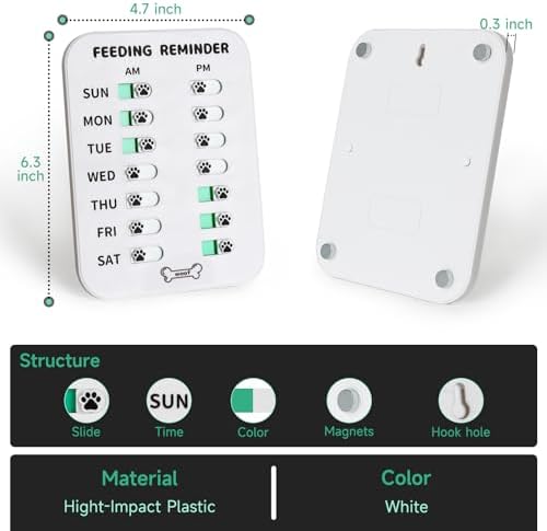YAUYIK Dog Feeding Reminder, Magnetic Reminder Sticker, AM/PM Daily Indication Chart Feed Your Pets, Fridge Magnets and Double Sided Tape, Helps You to Track Pet Feeding & Medication (White)