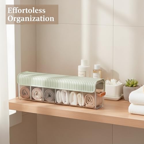 Clear PET Plastic Storage Box with Dividers, Stackable Organizer for Socks & Underwear, Drawer Bin (1 Pack)