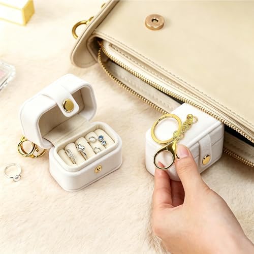 Velvet Dog Collar Ring Bearer Box with Clip, Wedding Ring Pillow Box for Pet, Mini Ring Holder Pouch Box for Proposal Party (Ivory)