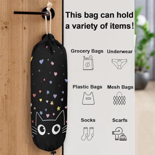 Pardick Plastic Bag Holder, Cute Black Cat Grocery Bag Holder for Shopping Bags, Wall Mount Plastic Bag Storage Organizer Dispenser, Storage Holder for Home Kitchen Camper,A-11
