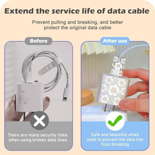 Cute Flowers Cable Protector for iPhone Adapter Charger Pretty White Camellia Design, Soft TPU Clear Cord Wire Saver Data Line Cable Case Charger Protector for iPhone 11 12 13 14 15 Pro Max Plus