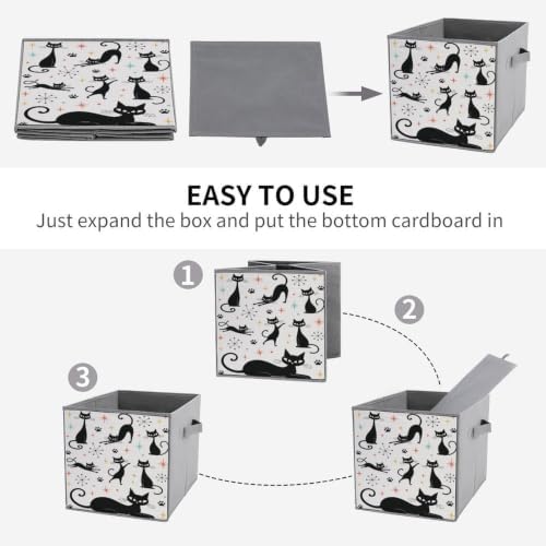 Black Cats And Stars Storage Bin with Handles, Oxford Fabric Foldable Storage Cube Organizer for Clothes, Towels, Bedroom, Living Room, Home Organization