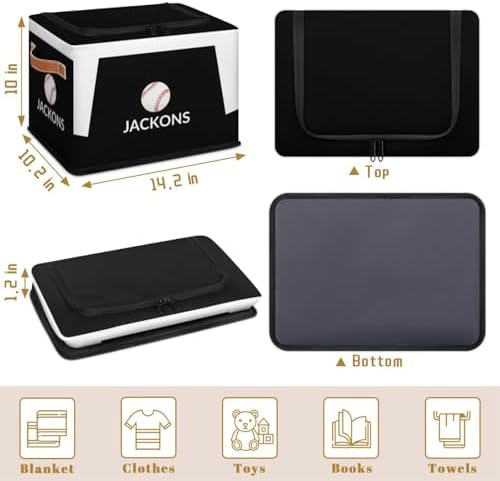 Custom Storage Basket with Zipper Lid, Baseball Sport Ball Foldable Fabric Storage Boxes Decorative Closet Shelves Clothes Organizer Container Cubes with Handle 1PCS