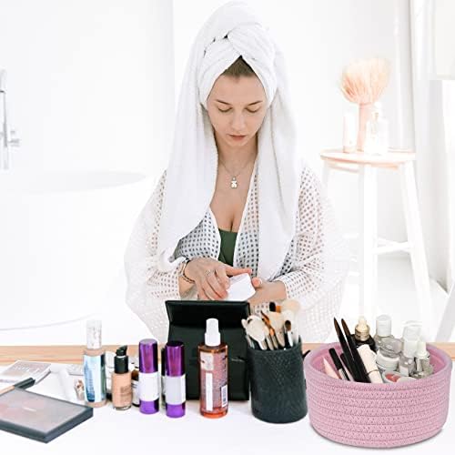 ABenkle 2 Pack Small Baskets, Cotton Rope Woven Basket, Cute Mini Tiny Storage Baskets, Decorative Boho Basket for Nursery Living Room Bedroom Shelf, Empty Gift Basket - Pink