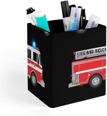 Office Pen Holder Desktop Stationery Organizer Makeup Brush Cup For Women Cute Cartoon Fire Truck