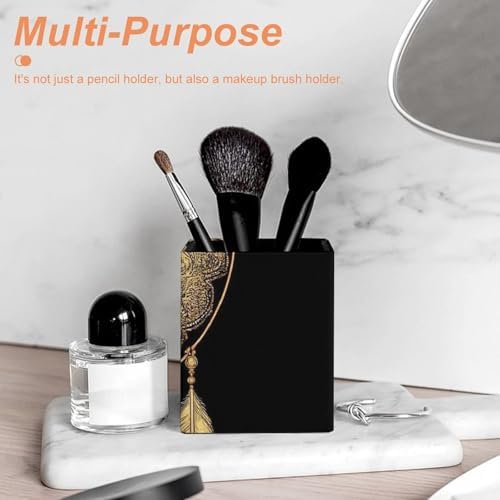 Women's Makeup Brush Cup Desktop Stationery Organizer Mandala Boho Crescent Moon Sun Dreamcatcher Leather Pen Holder