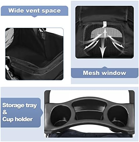BestPet | 3-Wheel Foldable Pet Stroller | Black | Lightweight & Portable | Travel Carrier with Mesh Windows, Storage Basket, Cup Holder, Safety Brakes, and Waterproof Fabric | For Small Dogs and Cats