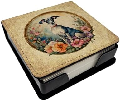 Caroline's Treasures Italian Greyhound and Flowers PU Leather Note Paper Holder with Artist-Designed Cover, Desk Accessory, Office Gift