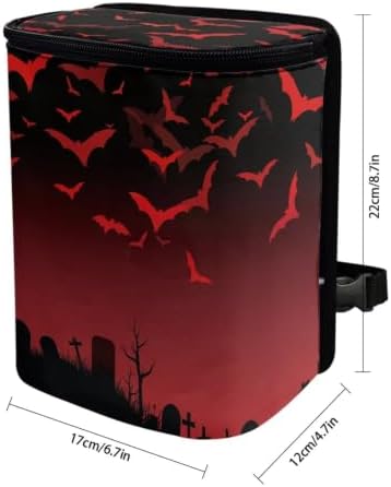 Halloween Red Black Bats Garbage Can/Bag with Lid Organizer and Storage Bag Auto Rubbish Bags Universal Car Accessories Interior Decoration
