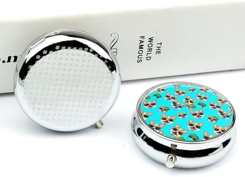 Round 3 Compartment Pill Container Cute Corgi Glasses, Cute Travel Pill Organizer for Purse Pocket Supplement Storage