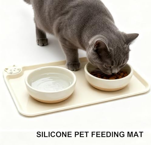 Silicone Pet Feeding Mat, 19"x12" Silicone Placemat for Dog Cat Food Water Bowl, Raised Edge Waterproof Under Sink Mats for Kitchen Drawer Shelf, Spill Proof Mat to Protect Floors
